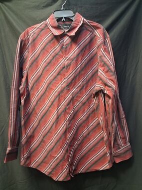 Liz Claiborne Red and Gray Diagonal Stripe Button-Down Shirt